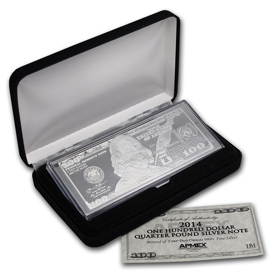 4 oz Silver Bar - 2014 $100 Bill (w/Box & COA) 4 oz Silver Bar - 2014 $100 Bill (w/Box & COA)